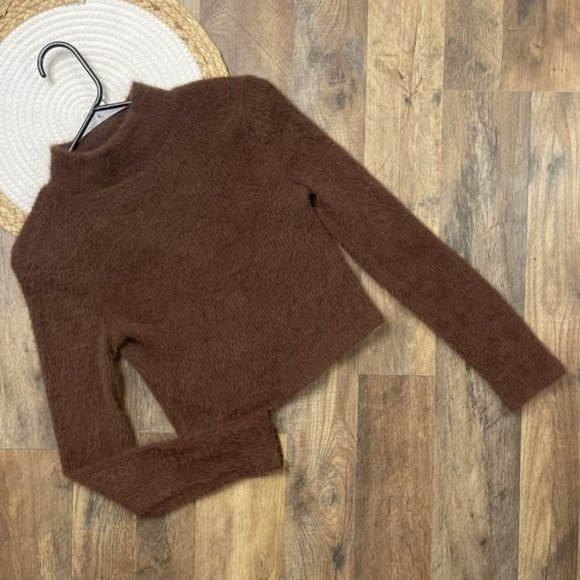 Zara Sweaters - Zara Brown Fuzzy Mock Neck Cropped Sweater Womens Size Small